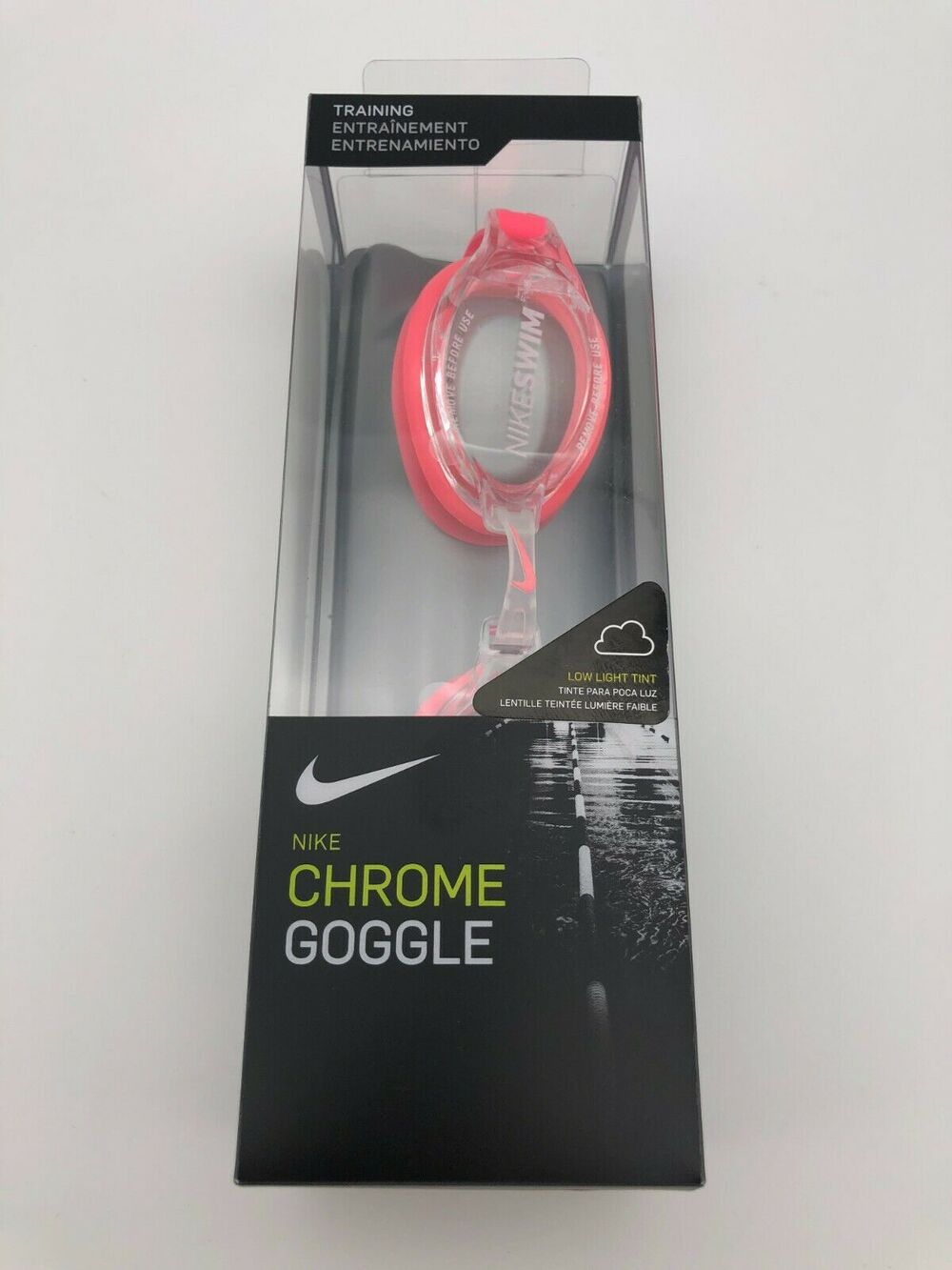 Nike Training Swim Goggles Chrome UV-Blocking One Size Fits Most Pink/White